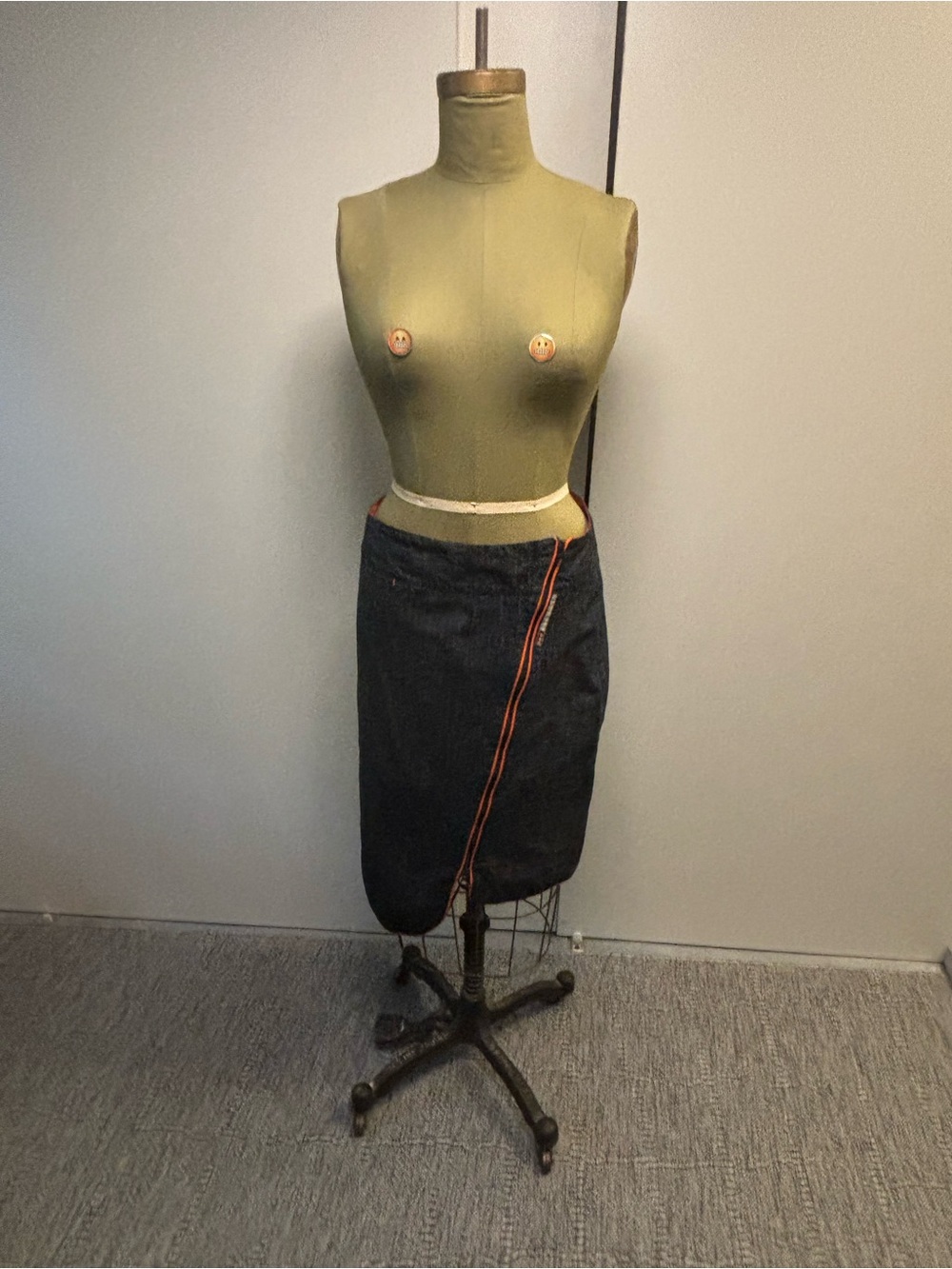Y2K Women's Dark Denim Pencil Skirt with Orange Trim